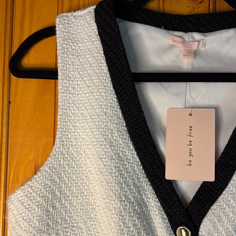 BeBop Black and White Tweed Midi Dress with Gold Accent Buttons - Picture 4 of 10